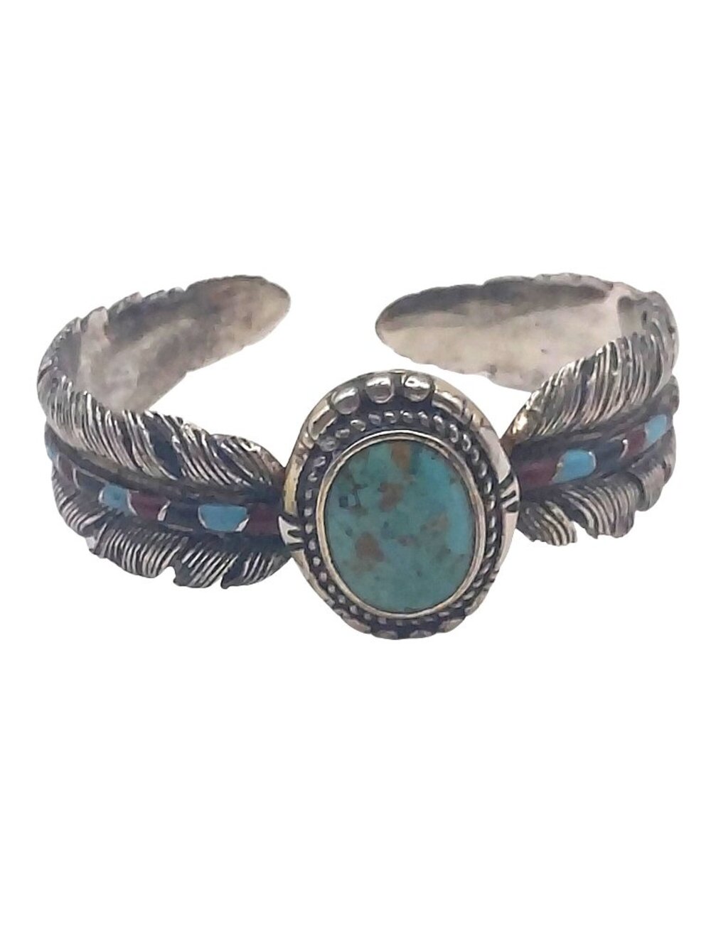 Turquoise Cuff Bracelet Inlaid Feather Sedona Sky Bradford Exchange Southwestern